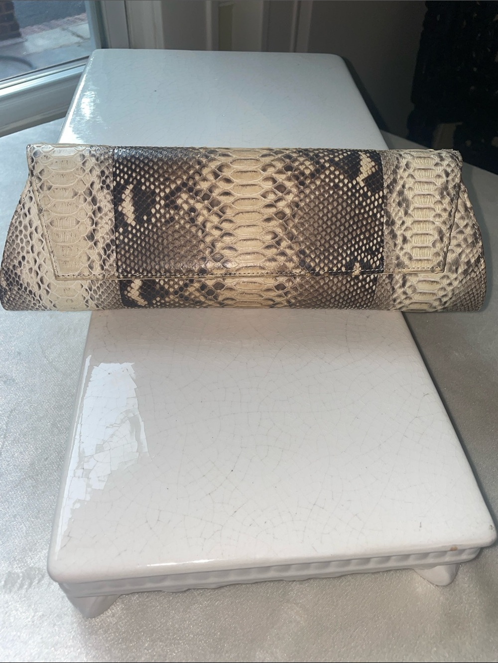 Snake Clutch in Neutral Cream and Brown